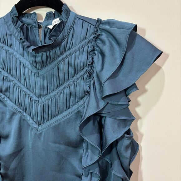 Veronica Beard Mandell Blue Ruffle Satin Top Sz 2 Romantic Victorian Gothic - Picture 3 of 13